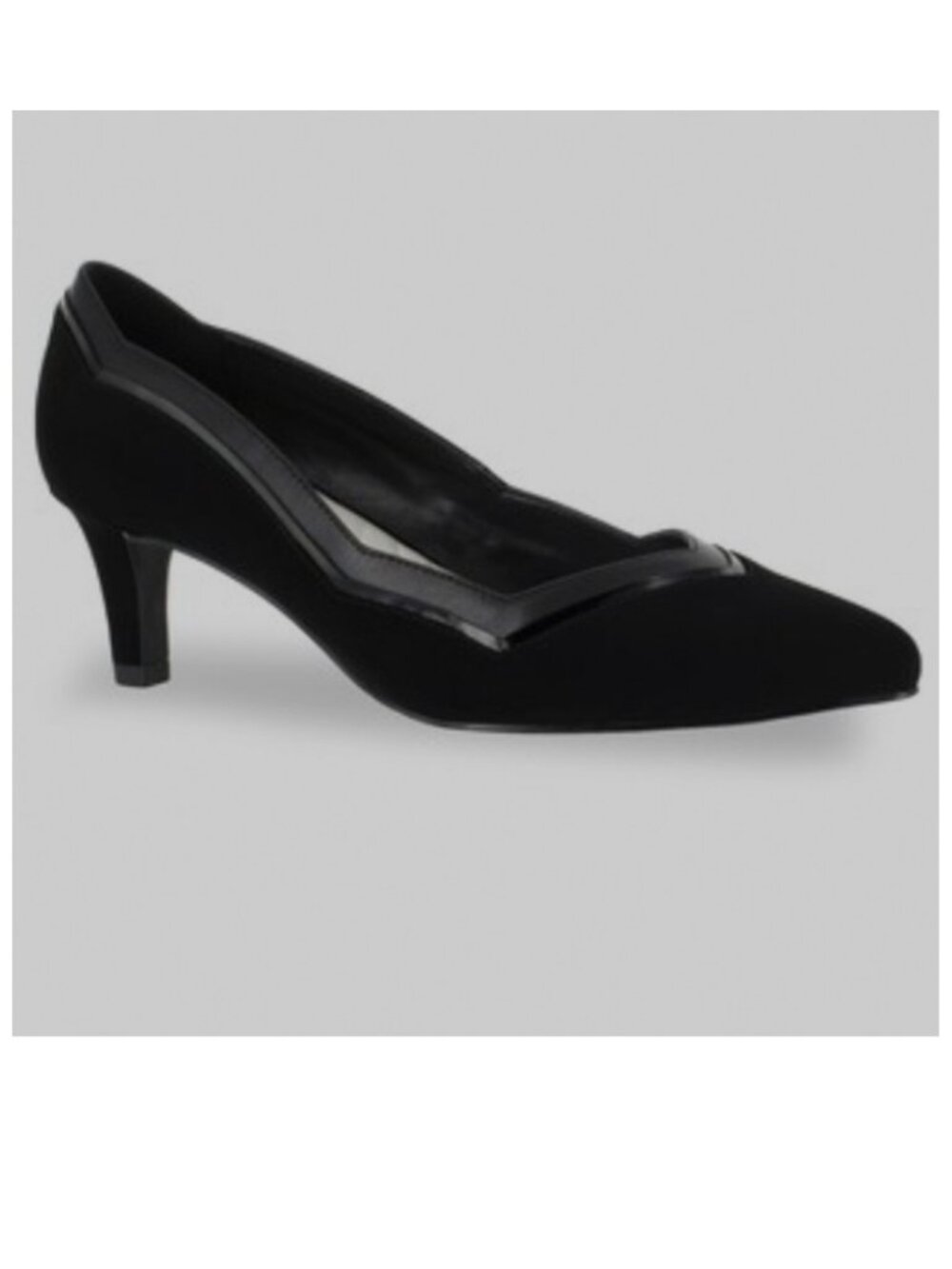 *** Easy Street Faux Suede & Leather Trim Black Kim Pump Kitten Heel Dress Shoes